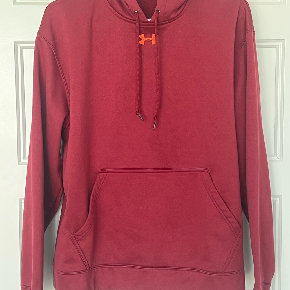 Under Armour (UA) Red Sweatshirt with Drawstring Hoodie - Med